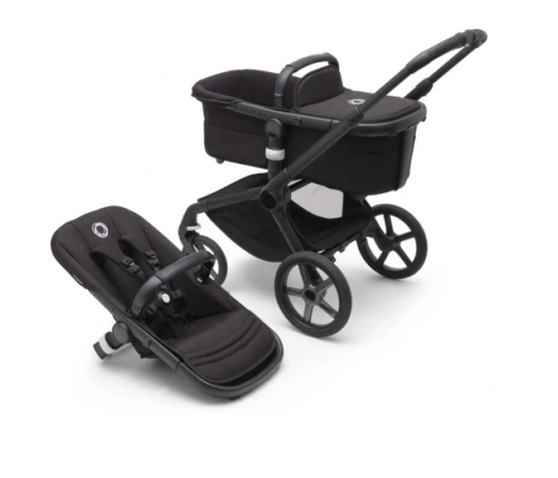 Bugaboo Fox 5 Midnight black Детская Коляска 2в1 Черная рама + Kапюшон Grey Melange