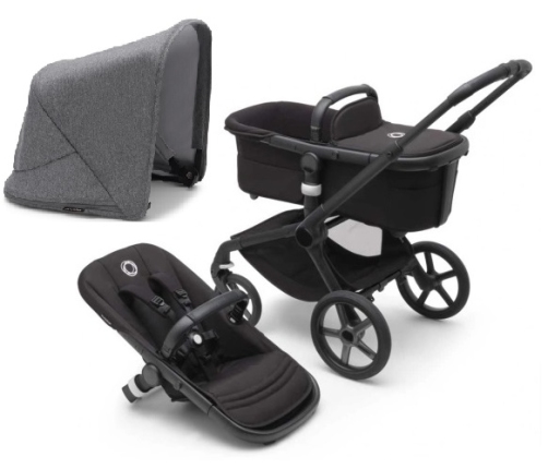 Bugaboo Fox 5 Midnight black Детская Коляска 2в1 Черная рама + Kапюшон Grey Melange