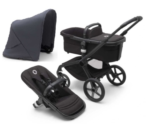 Bugaboo Fox 5 Midnight black Детская Коляска 2в1 Черная рама + Kапюшон Stormy Blue