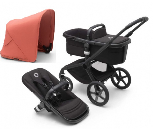 Bugaboo Fox 5 Midnight black Bērnu Ratiņi 2in1 Melns rāmis + Jumts Sunrise Red