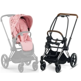 Cybex e-Priam Pale Blush Simply Flowers Chrome brown frame Прогулочная Коляска Cybex e-Priam Pale Blush Simply Flowers Chrome brown frame Прогулочная Коляска