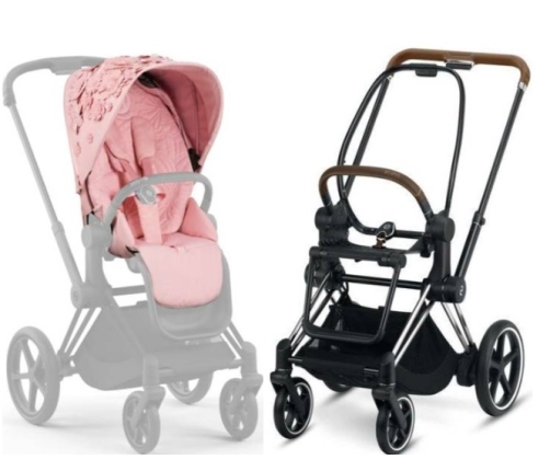 Cybex e-Priam Pale Blush Simply Flowers Chrome brown frame Прогулочная Коляска