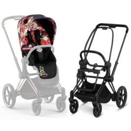Cybex e-Priam Spring Blossom Dark Matt black frame Pastaigu Ratiņi