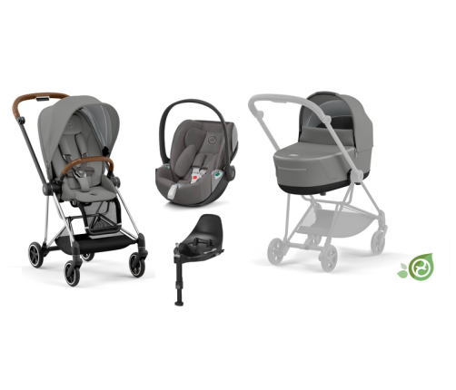 Cybex Mios 3.0 Eco Pearl Grey + Cloud Z2 I-Size + Chrome Brown frame Bērnu Ratiņi 4in1