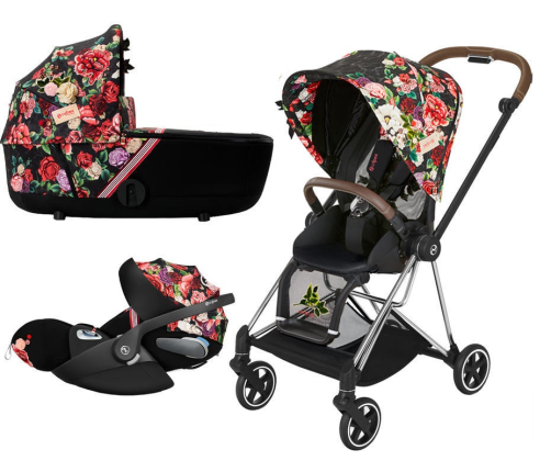 Cybex Mios 3.0 Spring Blossom Dark + Cloud Z I-Size + Chrome Brown frame Bērnu Ratiņi 3in1