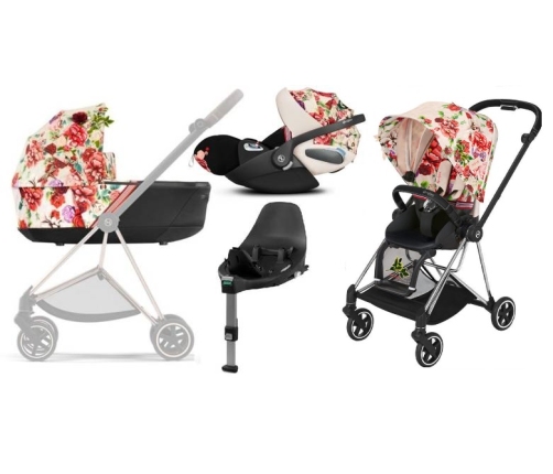 Cybex Mios 3.0 Spring Blossom Light + Cloud Z I-Size + Chrome Black frame Bērnu Ratiņi 4in1