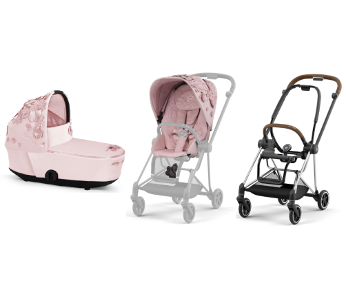 Cybex Mios Pale Blush Simply Flowers + Chrome Brown Frame Bērnu Ratiņi 2in1