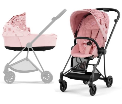 Cybex Mios Pale Blush Simply Flowers + Matt Black Frame Bērnu Ratiņi 2in1