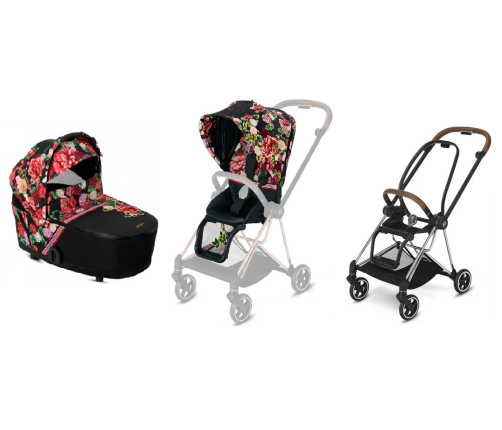 Cybex Mios Spring Blossom Dark + Chrome Brown Frame Bērnu Ratiņi 2in1