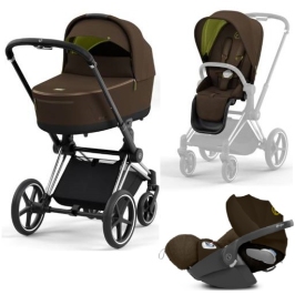 Cybex Priam 4.0 + Cloud Z I-size Chrome black frame Khaki Brown Детская Коляска 3in1 Cybex Priam 4.0 + Cloud Z I-size Chrome black frame Khaki Brown Детская Коляска 3in1