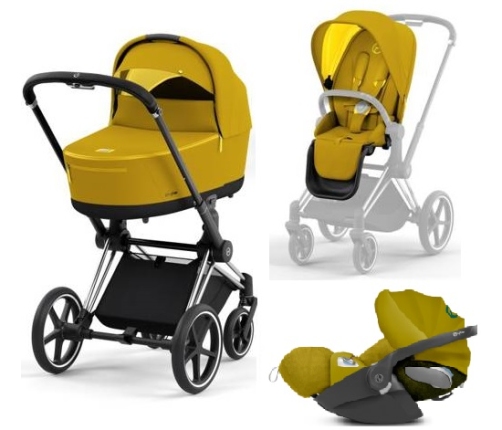 Cybex Priam 4.0 + Cloud Z I-size Chrome black frame Mustard Yellow Bērnu Ratiņi 3in1