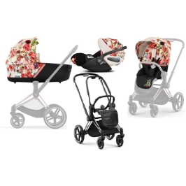 Cybex Priam 4.0 + Cloud Z I-size Chrome black frame Spring Blossom Light Bērnu Ratiņi 3in1
