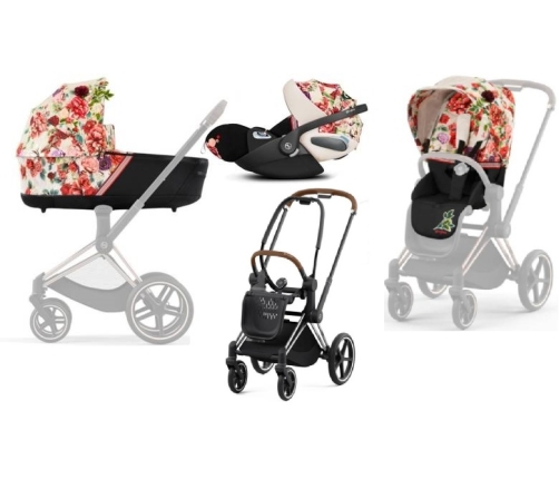 Cybex Priam 4.0 + Cloud Z I-size Chrome brown frame Spring Blossom Light Bērnu Ratiņi 3in1