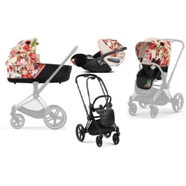 Cybex Priam 4.0 + Cloud Z I-size Matt black frame Spring Blossom Light Bērnu Ratiņi 3in1