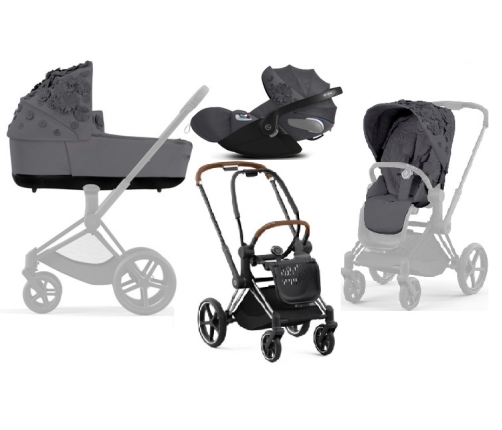 Cybex Priam 4.0 + Cloud Z2 I-size Chrome brown frame Dream Grey Simply Flowers Bērnu Ratiņi 3in1