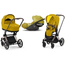 Cybex Priam 4.0 + Cloud Z2 I-size Gold rose frame Mustard Yellow Bērnu Ratiņi 3in1