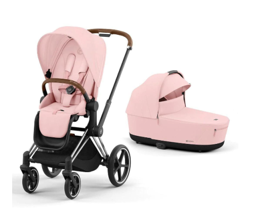 Cybex Priam 4.0 Peach Pink Chrome Brown frame Bērnu Ratiņi 2in1