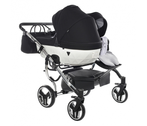 Junama Diamond S-Line Duo 04 White Black Dvīņu Ratiņi 3in1