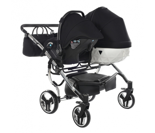 Junama Diamond S-Line Duo 04 White Black Dvīņu Ratiņi 3in1