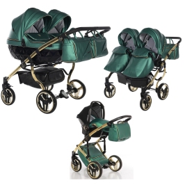 Junama Fluo Line Duo 02 Green Gold Dvīņu Ratiņi 3in1 Junama Fluo Line Duo 02 Green Gold Dvīņu Ratiņi 3in1