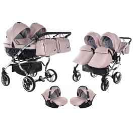 Junama Fluo Line Duo 06 Pink Silver Dvīņu Ratiņi 3in1