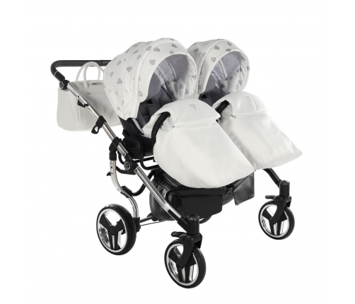 Junama Glow Duo 03 White Silver Dvīņu Ratiņi 2in1