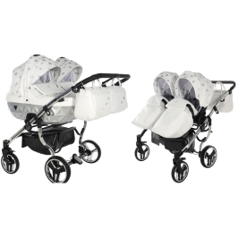 Junama Glow Duo 03 White Silver Dvīņu Ratiņi 2in1