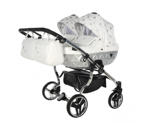 Junama Glow Duo 03 White Silver Dvīņu Ratiņi 3in1