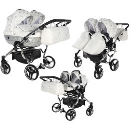 Junama Glow Duo 03 White Silver Dvīņu Ratiņi 3in1 Junama Glow Duo 03 White Silver Dvīņu Ratiņi 3in1