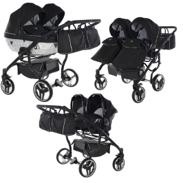 Junama Mirror Satin Duo 01 Black Silver Dvīņu Ratiņi 3in1 Junama Mirror Satin Duo 01 Black Silver Dvīņu Ratiņi 3in1