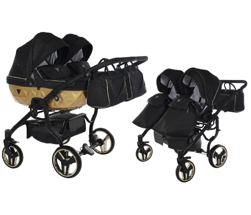 Junama Mirror Satin Duo 03 Black Gold Dvīņu Ratiņi 2in1