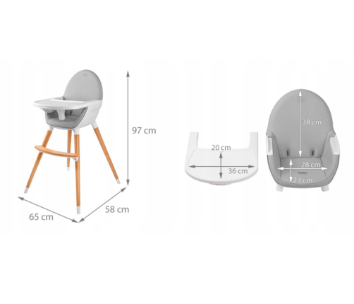 KinderKraft Fini Grey 2 in 1 Barošanas Krēsls