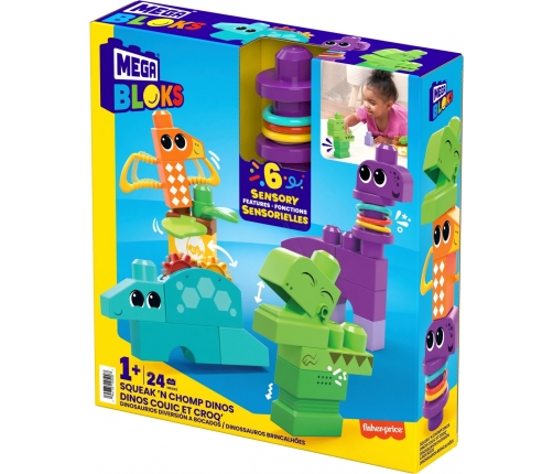 Конструктор Сенсорный 24 шт. Fisher Price Mega Bloks Squeak n Chomp Dinos HKN43