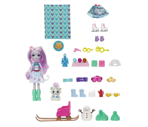 Mattel Enchantimals Holiday Wonders Countdown Advent Calendar Sybill Snow Leopard Рождественский Календарь + Кукла