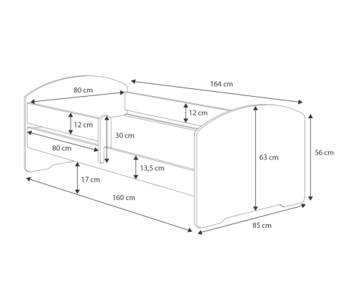 Детская кровать Luk с матрасом и барьерной защитой 164 см х 85 см х 63 см