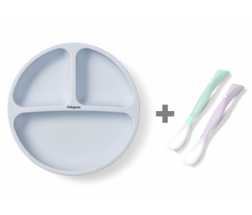 Silikona šķīvis 1482/01 blue + elastīgas karotes 1066 DĀVANĀ!