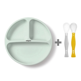 Silikona šķīvis 1482/03 mint + elastīgas karotes 1066 DĀVANĀ!