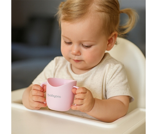 Эргономичная учебная кружка 120 мл BabyOno FLOW pink 1463/04