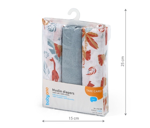 Kомплект пелёнок Муслин 3 шт. BabyOno SUPER SOFT 348/07