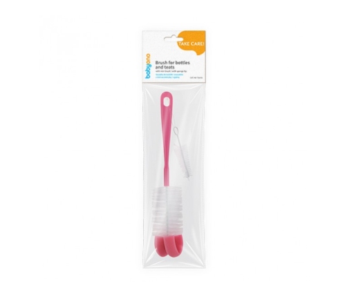 Щетка с губкой для бутылки+щёточка для соски 720/02 pink