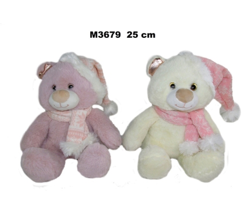 Ziemassvētku lācis 25 cm ar cepuri un šalli M3679