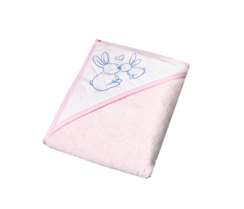 Dvielis ar kapuci RABBIT light pink 80x80 cm