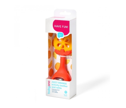 Zobu riņķis ar grabuli BabyOno JUICY ORANGE 499/01