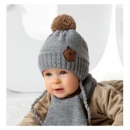 Komplekts Bērnu Cepure + Šalle BEAR Grey 46-409