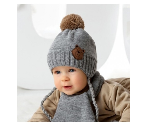 Komplekts Bērnu Cepure + Šalle BEAR Grey 46-409