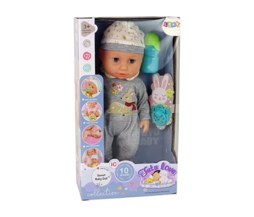 Baby Doll Pee Sounds Puppet Bottle Grey Pyjamas