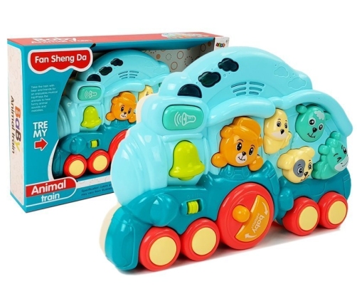 Interactive Locomotive with Animals Animal Sounds Light Effects Blue