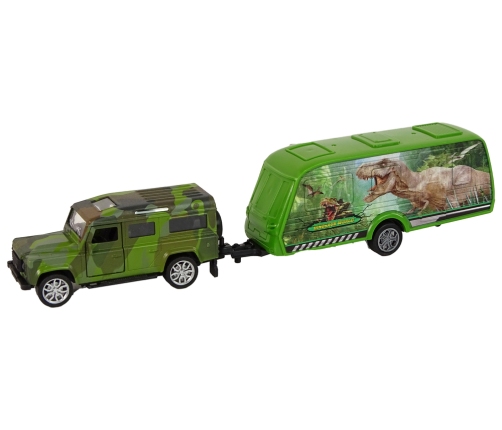 Jeep Vehicle Set with Pulling Dinosaur Trailer