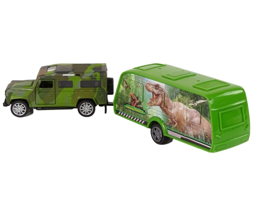 Jeep Vehicle Set with Pulling Dinosaur Trailer