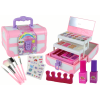 Set of beauty cosmetics for make-up doing nails in a pink case